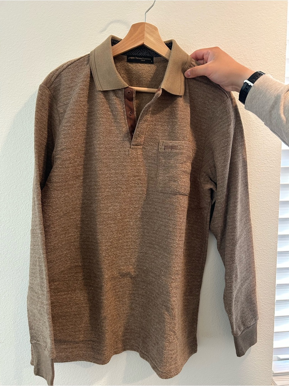 Men's Long-Sleeve Polo Shirt in Brown